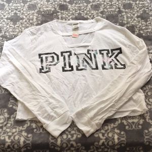 NWT PINK cropped white long sleeve